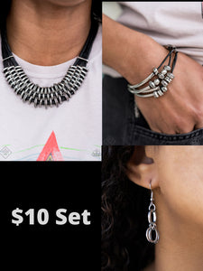 Paparazzi Black $10 Set - Lock, Stock and SPARKLE Necklace and We Aim to Please Bracelet