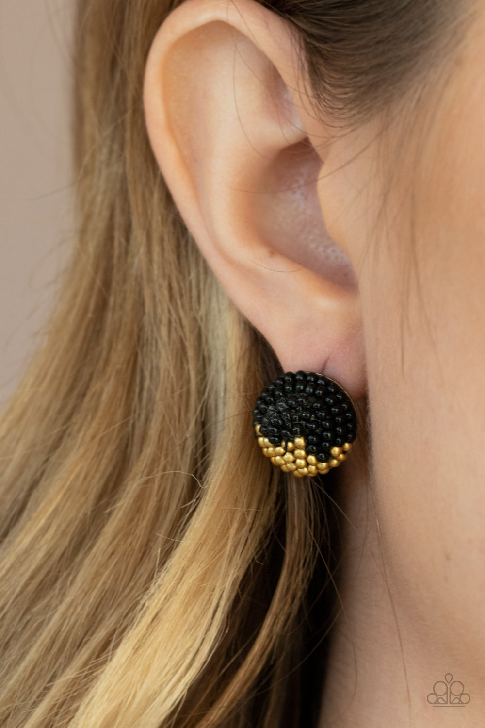 Paparazzi As Happy As Can BEAD Black and Brass Earrings