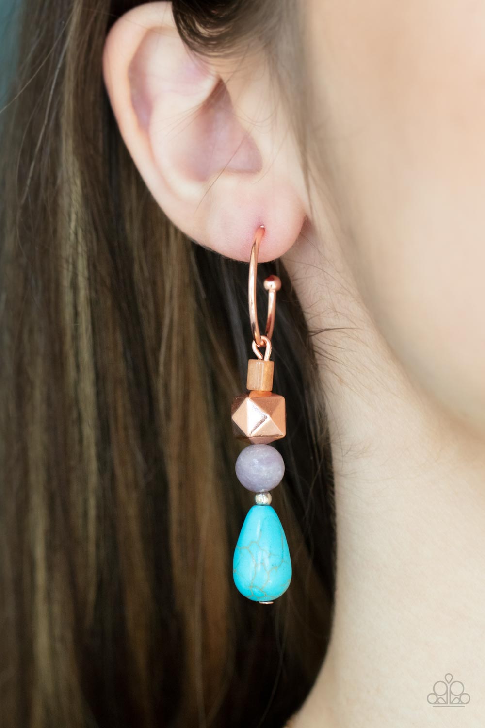 Paparazzi Boulevard Stroll - Copper and Turquoise Earrings