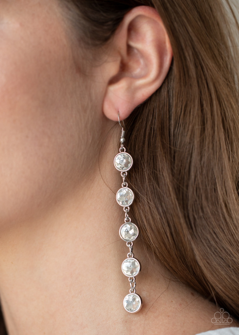 Paparazzi Trickle Down Twinkle - White Earrings